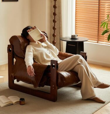 Крісло, крісло для читання, спальня, зручні крісла для обіймів, ретро-крісло з дерев&39яним каркасом та зручним сидінням для вітальні, спальні, домашнього офісу, рецепції, балкона, коричневий