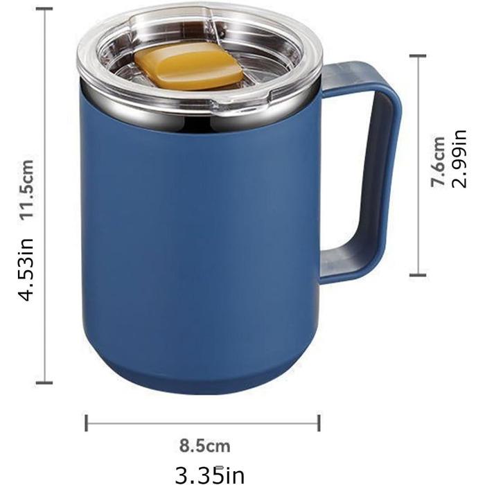 Ізольована металева кружка кухоль з нержавіючої сталі об&39ємом 450 мл, з подвійними стінками, що зберігають тепло Кришка з ручкою для дорожньої кавової кружки, для кемпінгу та дорослих, Hydrat Blue