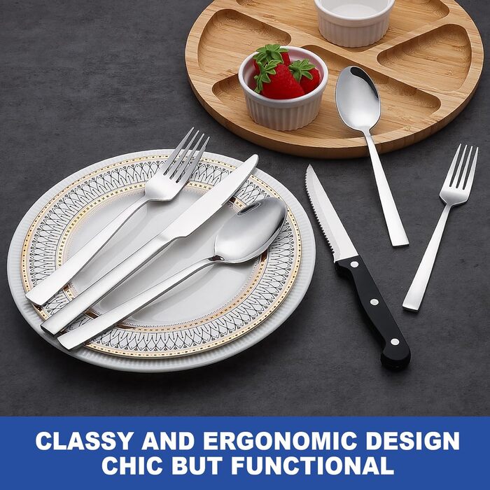 Набір столових приборів 36 шт. на 6 персон, Набір дзеркальних полірованих столових приборів Wildone Premium з нержавіючої сталі, м