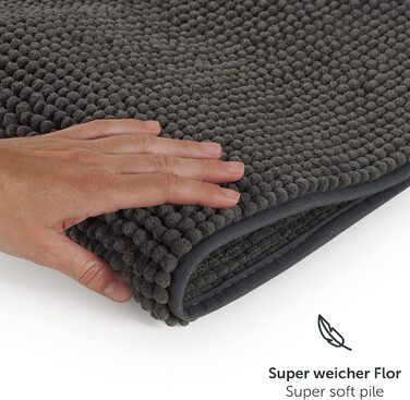 Килимок для ванної Blumtal 60x120 см з високоворсу, шенил - Сертифікований килимок для ванної Oeko-TEX - Килимки для ванної та килимки для ванної - Килимок для душу - Нековзний килимок для ванної, що миється - Великий килимок для ванної - Доріжка для ванн