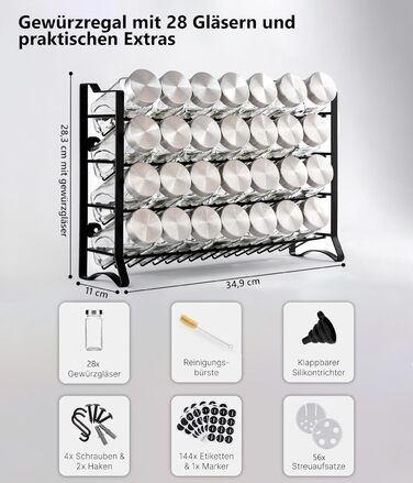 Підставка для спецій Deco haus, настінна та настінна З 28 БАНКАМИ ТА ЕТИКЕТКАМИ ДЛЯ СПЕЦІЙ - Органайзер для спецій - Настінна підставка для спецій - Органайзер для підставок для спецій - Підвісна підставка для спецій - Підставки для спецій з кришкою з нер