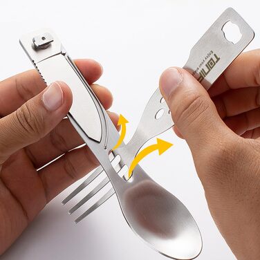 Набір столових приборів для кемпінгу TONIFE MealBud 3 в 1 включає ніж, виделку та ложку, портативні столові прибори для кемпінгу з нейлоновою сумкою для зберігання, столові прибори з нержавіючої сталі для подорожей та кемпінгу