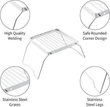 Решітка для гриля для кемпінгу, портативний гриль для багаття, решітка для гриля на відкритому повітрі, підставка для пальника, гриль для барбекю з нержавіючої сталі, складний гриль для багаття для походів, грилювання, піших прогулянок, пікніків, риболовл