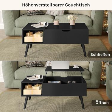 Журнальний столик WOLTU з регульованою висотою, стіл для вітальні з місцем для зберігання, журнальний столик, бічний столик, столик для дивана, 100 x (43-57) x 50 см, чорний, BTS26sz