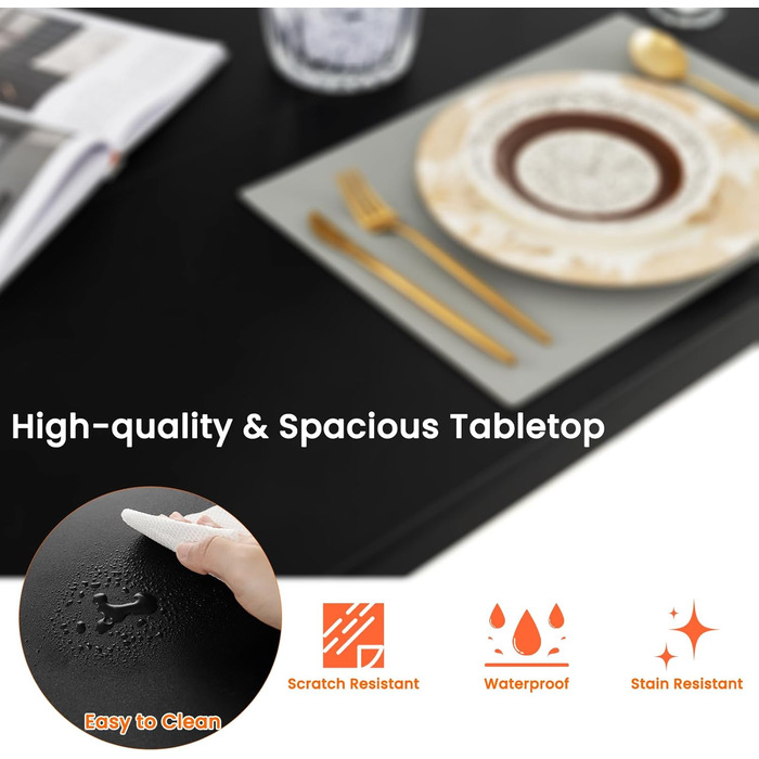 Обідній стіл LIFEZEAL 160 x 80 x 77 см, кухонний стіл для 6-8 осіб, великий обідній стіл, стіл для конференцій, стіл для бістро з вантажопідйомністю 150 кг, легко збирається (чорний)