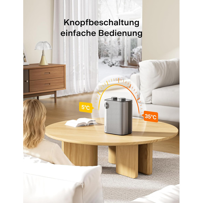 Керамічний міні-вентилятор PELONIS 2000 Вт, 2 режими швидкого нагрівання, 3 режими нагріву вентилятор, тихий настільний обігрівач із захистом від перегріву та перекидання для офісу, столу та домашнього офісу 25A Чорний 25a