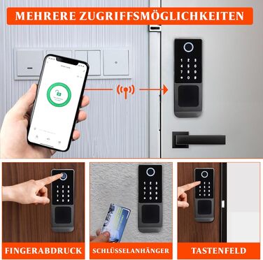 Електронний дверний замок Smart Lock - дверний замок із кодом, відбиток пальця дверного замка, додаток, картка та ключ, водонепроникний дизайн, автоматичний замок, для дверей товщиною 30-60 мм