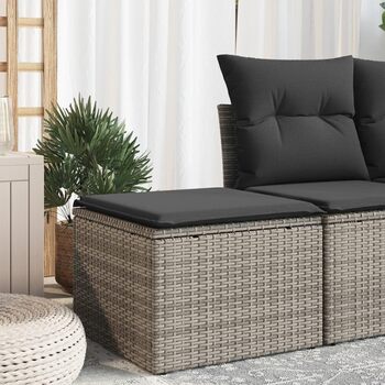 Табурет садовий з подушкою сірий 55x55x37 см Poly Rattan,366117