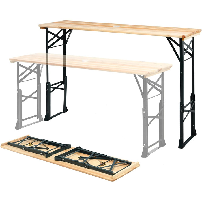 Пивний стіл KOMFOTTEU з регульованою висотою (75 см-105 см), складаний стіл-намет для пива з отвором для парасольки, стіл для пікніка, розкладний стіл, фуршетний стіл для саду, вечірки, 168,5 x 50 см (Д x Ш)