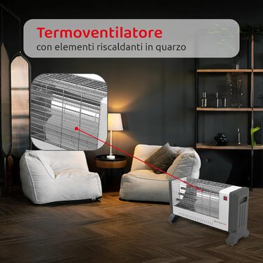 Сімейство Melchioni Кварцовий вентилятор-обігрівач для використання в приміщенні, 2 режими та 2 рівні потужності, електричний кварцовий вентилятор-обігрівач, модель Vesuvio