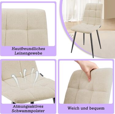 Обідні стільці, комплект із 6 шт. , м&39які стільці з високою спинкою та лляним дизайном, обідні стільці з металевою основою, для їдальні, вітальні, кухні, спальні та вітальні, бежевий