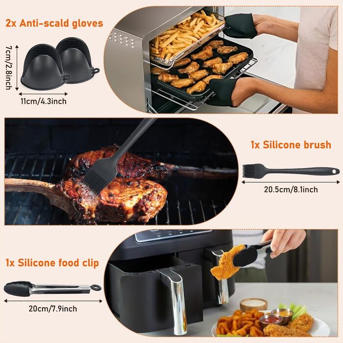 Аксесуари для фритюрниці Viriech, аксесуари для багаторазової фритюрниці з 14 предметів Двокамерна фритюрниця Силіконова форма для Ninja Foodi AF400EU AF500EU та більшість двозонних фритюрниць