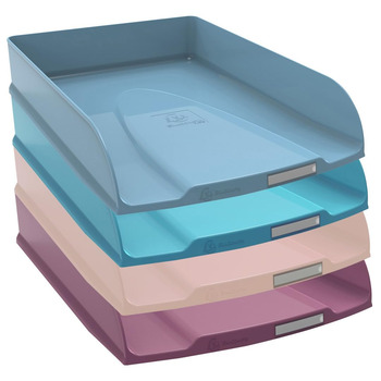 Набір лотків для листів Exacompta 111606SETD, 4 шт., STYLI, скандинавський дизайн, виготовлений з переробленого пластику, DIN A4. Ідеальні лотки для листів для вашої організації. Лотки, що штабелюються, сертифіковані Blue Angel, різні кольори.