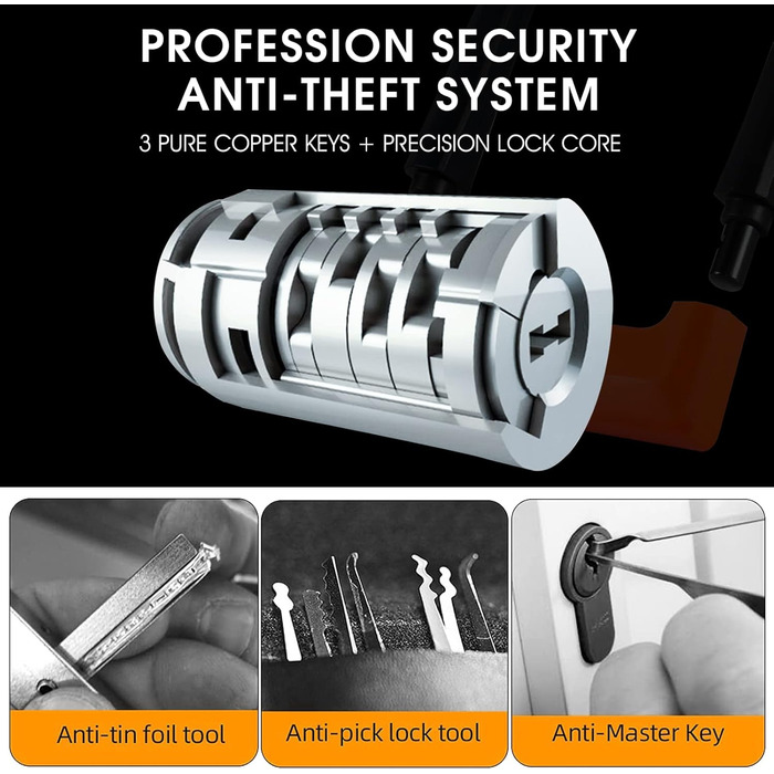 Велосипедний замок ICOCOPRO U-lock, U-подібний замок 18,7 мм, надміцний U-подібний замок високої безпеки, велосипедний замок з 3 ключами, U-подібні замки для гоночних велосипедів, гірських велосипедів, чорний