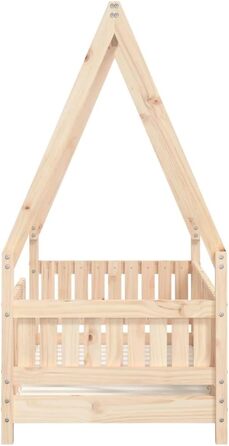 Дитяче ліжко 70x140 см з масиву сосни з дизайном у формі будиночка та міцними ламелями для стійкості та вентиляції, односпальне ліжко з низькою висотою 145,5 x 75,5 x 149 см, натурального кольору