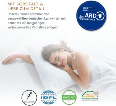 Подушка преміум-класу Klosterdorf Bedding Manufactory з трьома камерами &quotФункціональна&quot - 80x80 см - 1000 грамів - Ручна робота в Німеччині - Здоровий сон - Пухова подушка, 3-камерна подушка