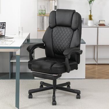 Ергономічне офісне крісло, масажне та підігріте крісло, обертове крісло з підставкою для ніг, меблі для кабінету, крісло для ПК, крісло керівника, тип PU (чорний)