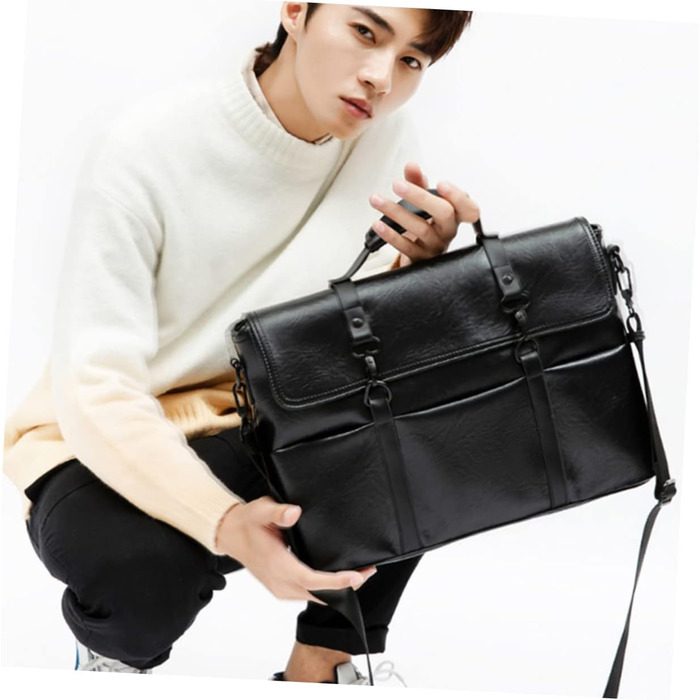 Шматок PU шкіряний портфель для чоловіків середнього розміру чорний діловий ноутбук сумка через плече для роботи школи і подорожей