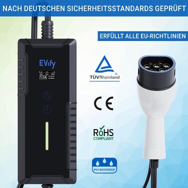 Зарядний кабель EVify тип 2 Schuko 3.7кВт 7М 16А для електромобіля та гібрида в комплекті з сумкою для кабелю - регульований струм