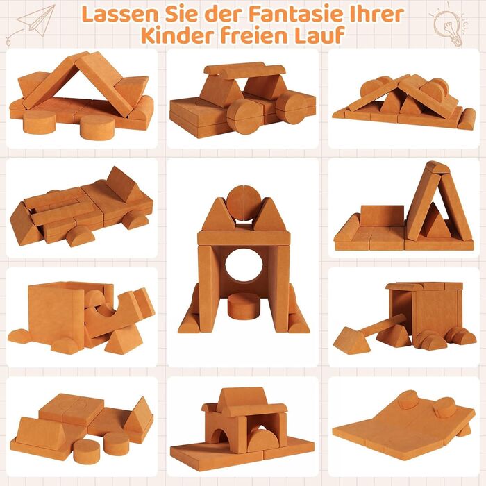 Дитячий ігровий диванчик з 15 модулями, модульний дитячий ігровий диванчик, дитячий диванчик з пінопластових будівельних блоків, ігровий диванчик для дітей та дитяче крісло, затишний куточок у дитячій кімнаті, для гри, творчості, сну, помаранчевий