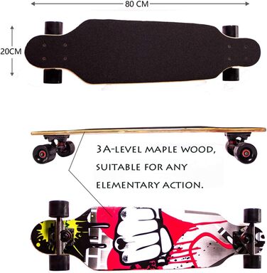 Лонгборд Sumeber Graffiti 31" Drop-Through Cruiser LED – freeride з світними PU колесами 95A, 9-шаровий клен, для дівчат, новачків, дітей та дорослих