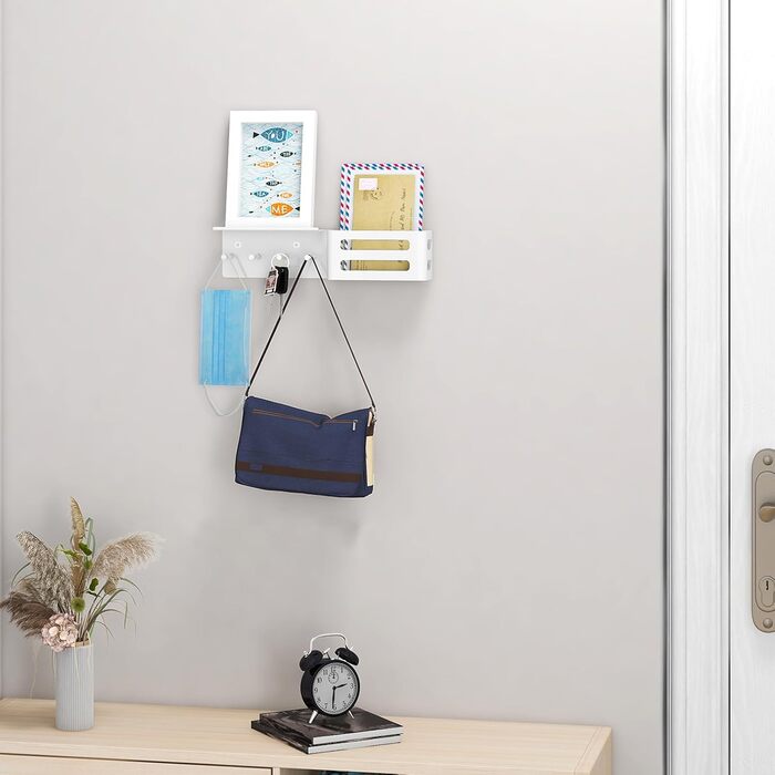 Ключниця з полицею, металева ключниця настінна з 5 гачками для ключів біла настінний органайзер для пошти ключниця для зберігання