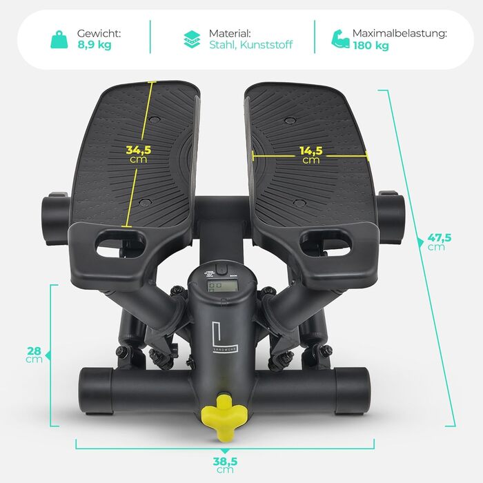 Степер LANDWEHR для домашнього використання, тренажер для підйому сходами, вантажопідйомність до 180 кг, стабільна сталева конструкція, чорний, почніть безпечні тренування зараз, рекомендовано тренерами