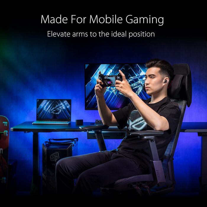 Ігрове крісло ASUS ROG Destrier Ergo (ергономічне ігрове крісло, підлокітники з поворотом на 360 для мобільних ігор, акустична панель, алюмінієвий каркас, повітропроникна сітка, регульована поперекова опора та підголівник) ROG Destrier Ergo Black