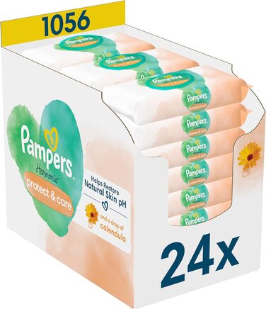 Вологі серветки Pampers Harmony New Baby, календула (24 x 44 шт.), відновлюють природний рН шкіри, 1056 серветок