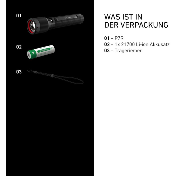 Акумуляторний світлодіодний ліхтарик Ledlenser P7R, 2000 люмен, фокус 320 м, USB-C, водонепроникність IP68, 80 годин роботи, 4 режими світла, тактичний ліхтарик, туристичний ліхтарик, аварійне освітлення P7R 2000 лм