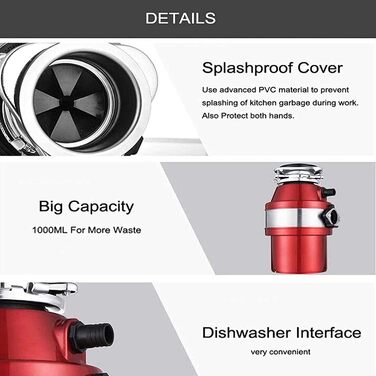 Диспоузер MytaYt MytaYtWaste з бездротовим перемикачем, подрібнювач сміття на 1000 мл безперервної подачі, побутова кухонна утилізація з бризкозахищеним покриттям/функцією захисту від перевантаження