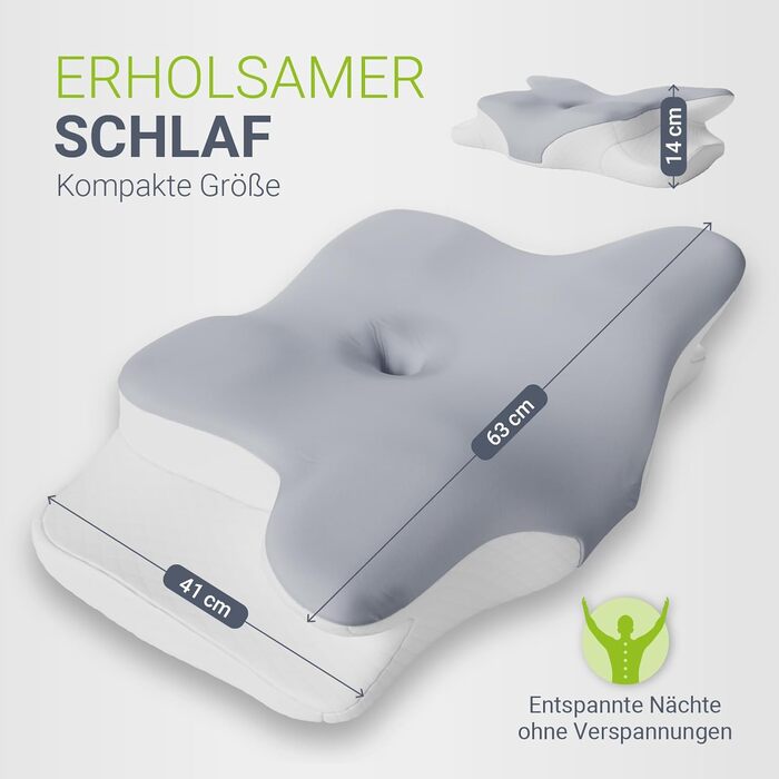 Подушка для шиї Juskys, 2 шт. - Ергономічна подушка з піною з ефектом пам&39яті, дихаюча чохол - Подушка для шиї, здоровий сон - Біла/Сіра