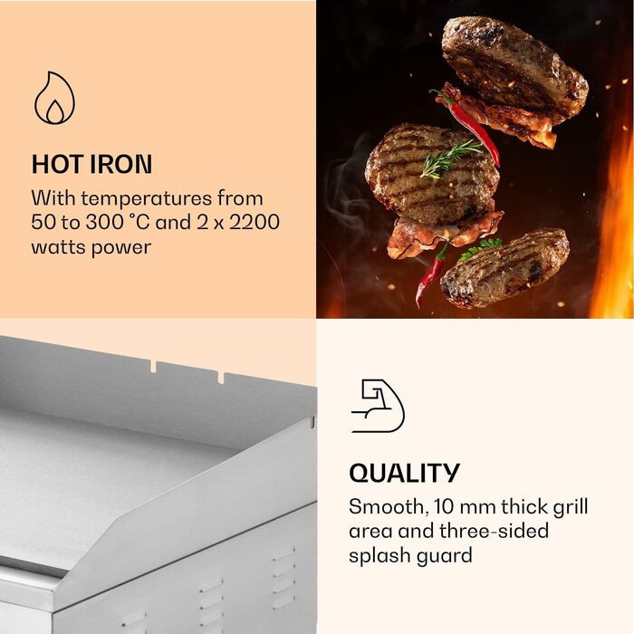 Електричний гриль Klarstein, Настільний гриль з LED дисплеєм, Електричний гриль для балкона та приміщення, Електричний гриль з нержавіючої сталі, Пластина для гриля зі знімною антипригарною пластиною та захистом від бризок, Гриль електричний 200 Вт, срібл