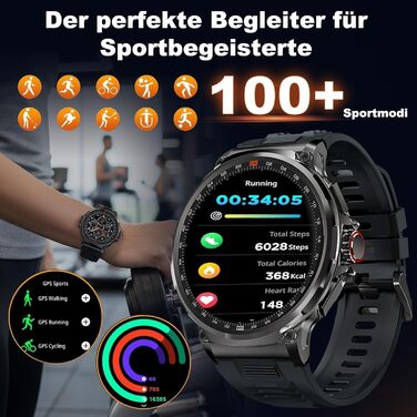 Розумний годинник Zeus 2.0 для чоловіків - великий AMOLED-дисплей 1,75 дюйма, міцний корпус з нержавіючої сталі, моніторинг здоров&39я, дзвінки Bluetooth, чорний