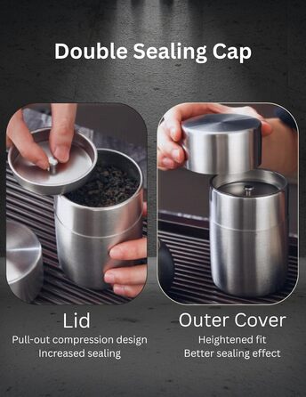 Чайник з нержавіючої сталі, бляшанки для розсипного чаю 250 г, герметична бляшанка для кави з подвійною кришкою, кругла бляшанка, маленькі кухонні контейнери для чаю, кави, какао, цукру та спецій 550 мл
