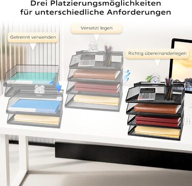 Штабелювані лотки для документів 5-ярусний лоток для листів великої місткості (32 x 25 x 30 см), підходить для зберігання офісного приладдя та документів (чорний колір)