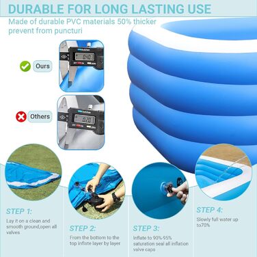 Надувний басейн GooMood, 180,3 x 129,5 x 71,1 см, Дитячий сімейний басейн для літніх водних вечірок, Надувний дитячий м&39яч/пісочниця GooMood без бісфенолу А, для зовнішнього використання, 71 дюйм x 51 дюйм x 28 дюймів