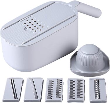 Кухонна терка з нержавіючої сталі, овочева нарізка моркви з контейнером, проста у використанні для ефективності, терка для кухні, з нержавіючої сталі, ручна, з контейнером сірого фону з