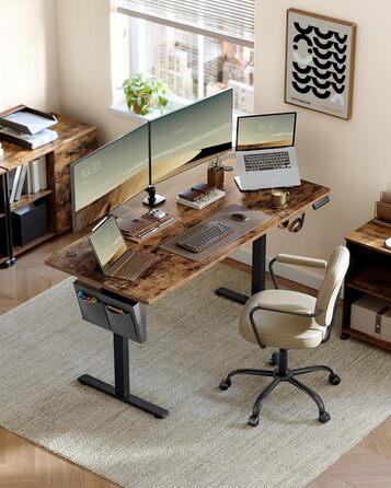 Електричний письмовий стіл SONGMICS з регульованою висотою, 160 x 70 см, безступінчасте регулювання, функція пам&39яті з 4 рівнями висоти, вінтажний коричневий LSD136K01 160 x 70 см вінтажний коричневий