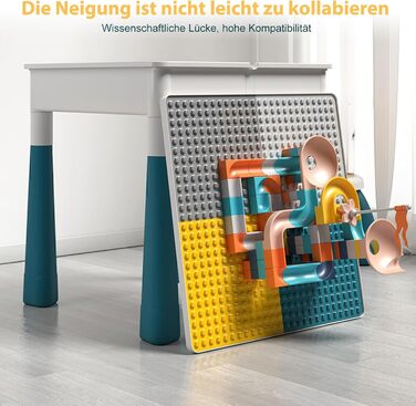 Дитячий стіл 7-в-1, комплект дитячого столу та стільця, стіл з будівельних блоків, багатофункціональний робочий стіл, розвивальна іграшка для розвитку дитини, двостороння стільниця (з 548 будівельними блоками)