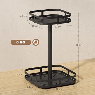 Підставка для спецій HOMCOM, 2-рівнева, обертова на 360 кухонна полиця з піднятими краями та присосками, підставка для спецій, карусель для спецій, кухонний органайзер, тримач для спецій для кухонної стільниці та обіднього столу, чорний колір