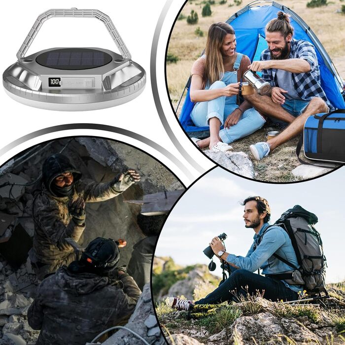 Ліхтар для кемпінгу, 1600 люмен, ліхтарі для наметів на сонячній енергії, водонепроникний світлодіодний ліхтар, для саду, двору, патіо, балкону, походів, туристичних походів, використання на свіжому повітрі, сріблястий