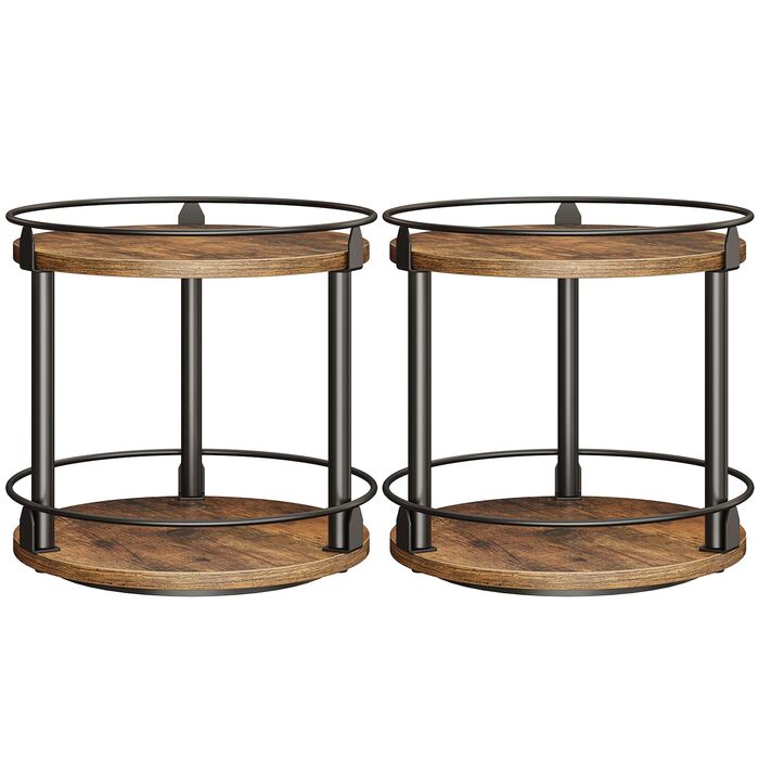 Підставка для спецій, 2-рівневий обертовий органайзер, комплект з 2 шт. , кругла обертова підставка для зберігання, компактний тримач для спецій з поворотним столом, для кухонної стільниці, обіднього столу, вінтажний коричневий та чорний XSR22L2BR 26 x 26