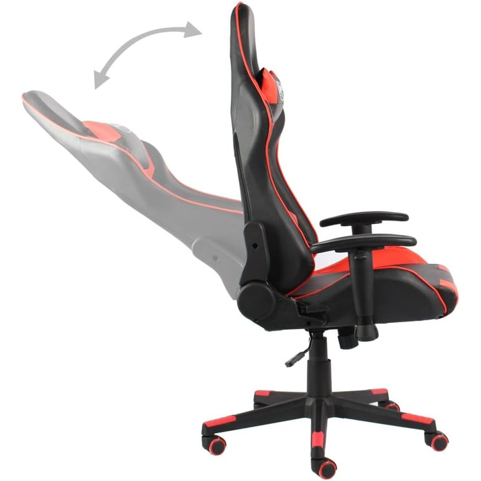 Ергономічне поворотне ігрове крісло, червоне ПВХ з 2 додатковими подушками, регульоване по висоті офісне крісло з високою спинкою та колесами для домашнього офісу та кіберспорту, 68 x 69 x 123-133 см, червоне