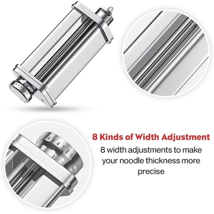 Насадка для локшини TPGSING Насадка для локшини з нержавіючої сталі для кухонного комбайна Kenwood, ролик для листового локшини для аксесуарів Kenwood Kmix, 8 регульованих товщин, срібло