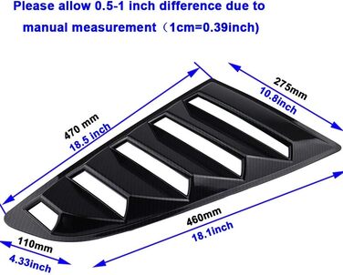 Віконна чверть жалюзі, жалюзі заднього скла спойлер Панель тюнінгу автомобіля - бічна кришка вентиляційного отвору підходить для Ford Mustang 2015 2016 2017 2018 2019 2020 Жалюзі бічного скла Ламел блискучий чорний