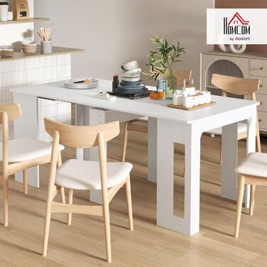 Розкладний обідній стіл HOMCOM, кухонний, прямокутний, розсувний до 6 осіб, для невеликих приміщень, їдальня, білий