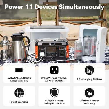 Портативна електростанція Irishom Power Station, сонячний генератор 140 400 мАг/520 Втгод, акумуляторна електростанція CPAP потужністю 600 Вт з 3 режимами зарядки для дому, відпочинку на природі, кемпінгу, аварійного живлення