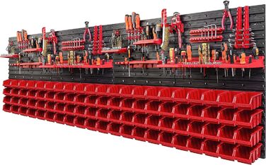 Абельні ящики Стінка для інструментів 230 x 78 см Тримач інструменту Настінна пластина Кронштейн Рейки Гараж Зберігання Майстерня Хобі (червоний), 84 шт.