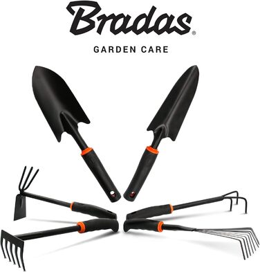 Набір садових інструментів 6 в 1 DE LUXE зі сталі 2 лопатки для квітів (6 см та 8 см), маленький грабель, комбінована сапка (подвійна сапка), культиватор, віяловий грабель (маленький віник) Компактний набір садових інструментів, 6 предметів